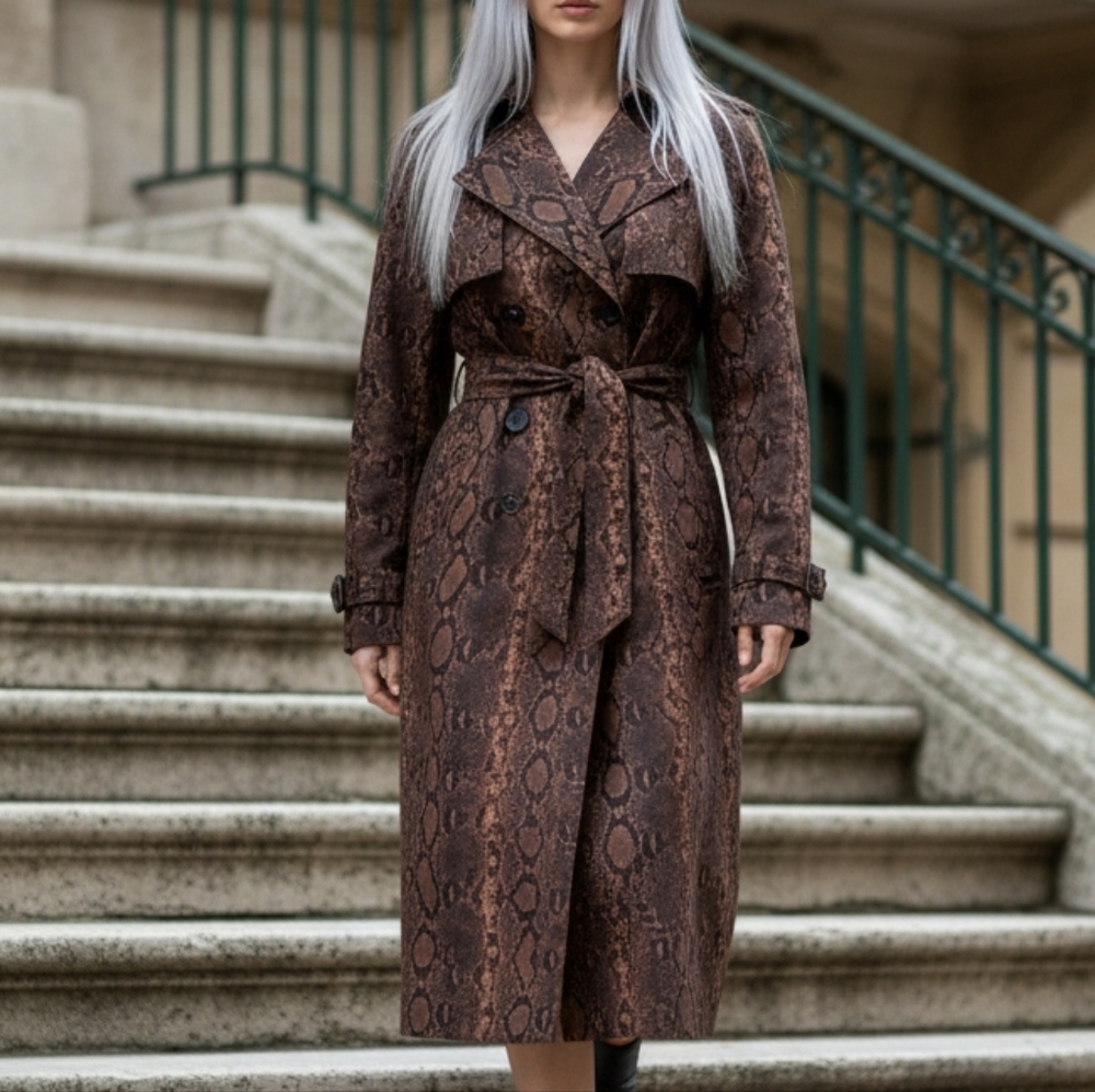 BCBGMaxAzria Snake Print Trench Coat